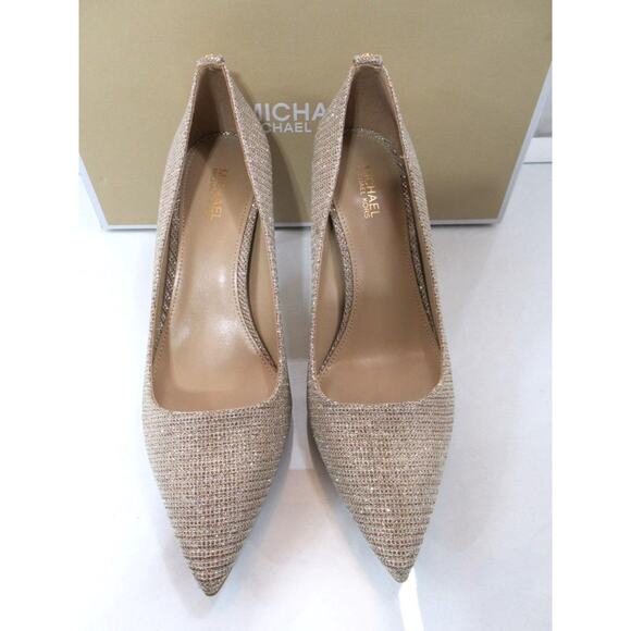 Michael Kors Alina Flex Pointy Toe Pump Heels MK Logo Pale Gold Size 7 - Picture 5 of 9